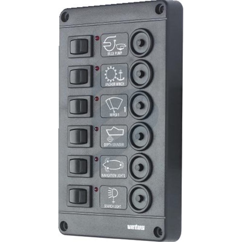 Switch panel type p6 with 6 circuitbreakers 12V